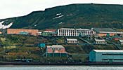 [Looking up Barentsburg from the port]